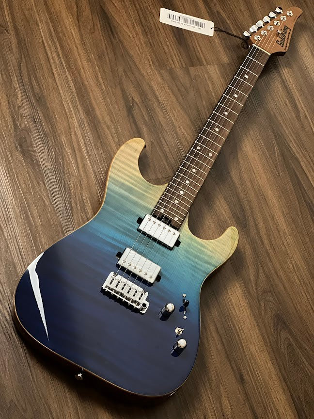 Soloking MS-1 Custom 24 HH Flat Top Elite with Rosewood FB in Bora Blue Surf