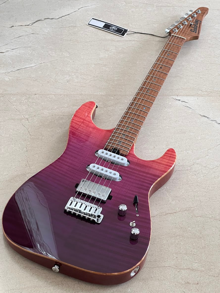 Soloking MS-1 Custom 22 HSS Flat Top Elite with One Piece Roasted Flame Neck in Purple Surf
