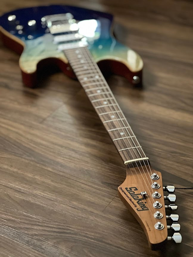 Soloking MS-1 Custom 22 HSS Flat Top Elite with Rosewood FB in Bora Blue Surf