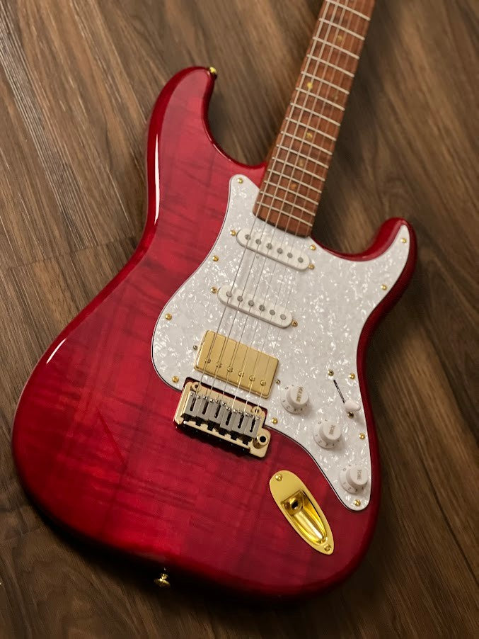 Soloking MS-1 FM Artisan with Roasted Flame Neck in Transparent Red Nafiri Special Run JESCAR