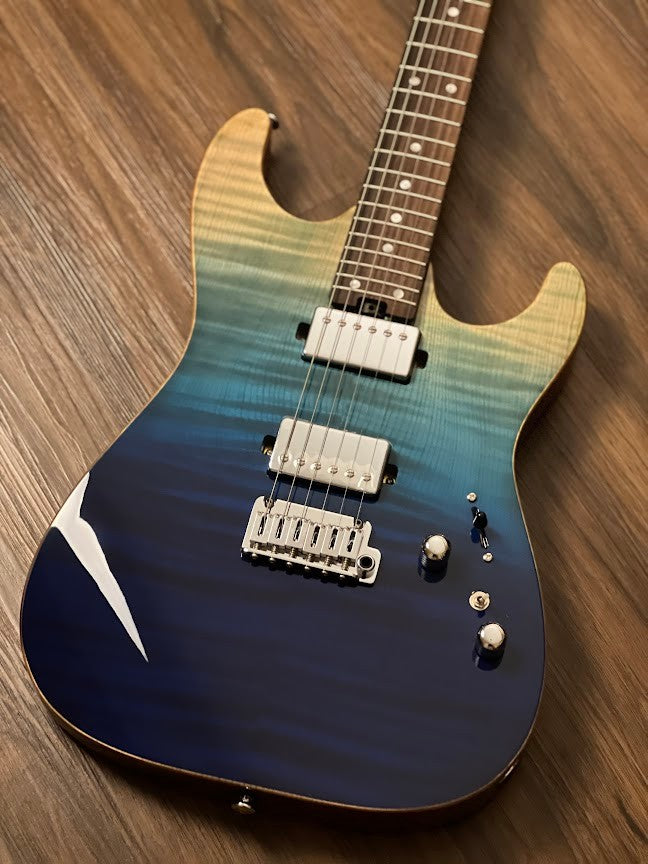 Soloking MS-1 Custom 24 HH Flat Top Elite with Rosewood FB in Bora Blue Surf