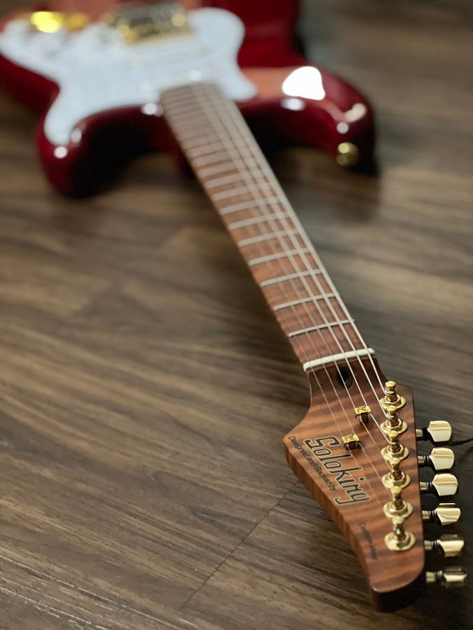 Soloking MS-1 FM Artisan with Roasted Flame Neck in Transparent Red Nafiri Special Run JESCAR