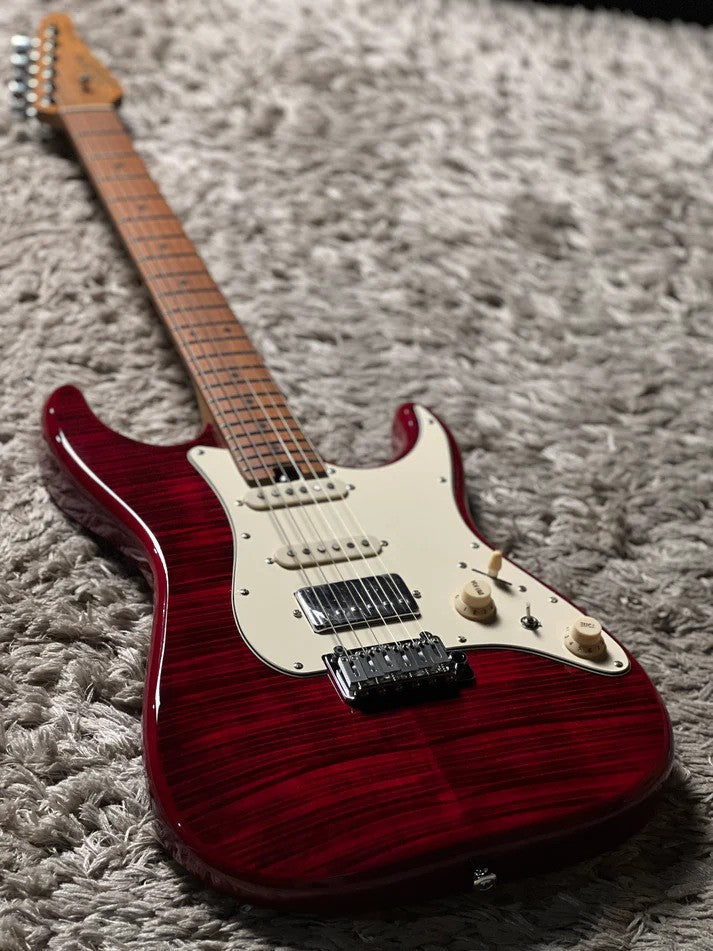 Soloking MS-11 Classic MKII in Transparent Red with Roasted Maple FB and 5A Flame Top Nafiri Special Run