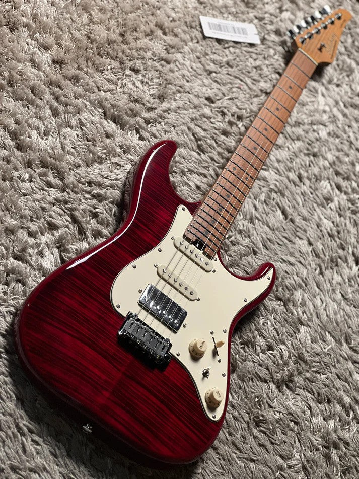 Soloking MS-11 Classic MKII in Transparent Red with Roasted Maple FB and 5A Flame Top Nafiri Special Run