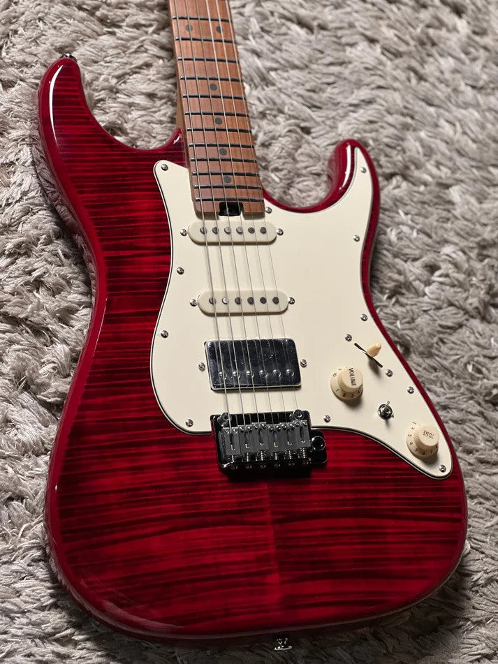 Soloking MS-11 Classic MKII in Transparent Red with Roasted Maple FB and 5A Flame Top Nafiri Special Run