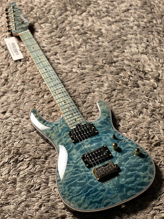 Soloking SM-22 HH QM Shredmaster with Blue Tinted Maple FB in Trans Maldives Blue