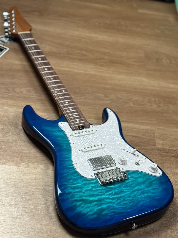 Soloking MS-1 Classic 22 HSS Quilt with Rosewood FB in Aquamarine Nafiri Special Run