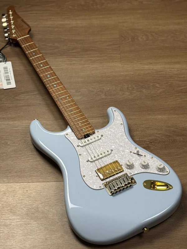 Soloking MS-1 FMN Artisan with Roasted Flame Maple Neck in Faded Sonic Blue JESCAR