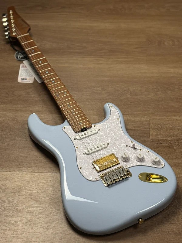 Soloking MS-1 FMN Artisan with Roasted Flame Maple Neck in Faded Sonic Blue JESCAR