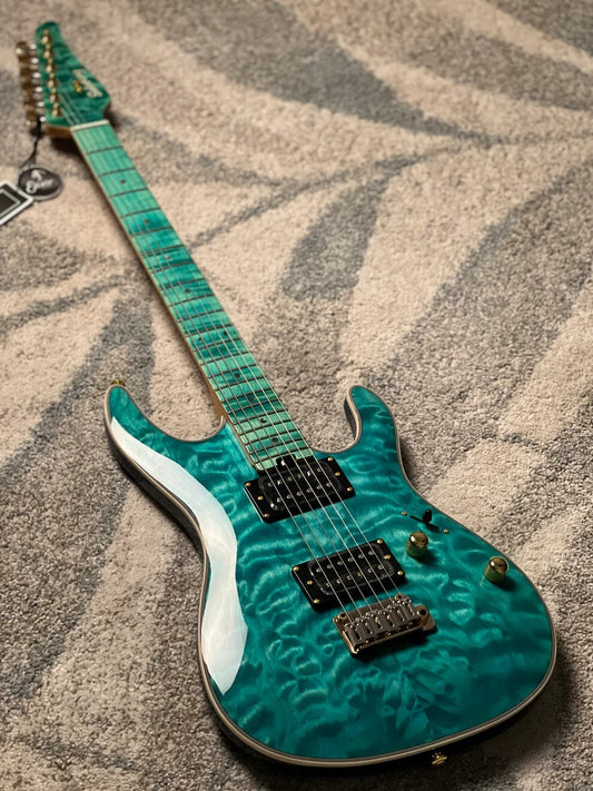 Soloking SM-22 HH QM Shredmaster with Blue Tinted Flame Maple FB in Sapphire Blue