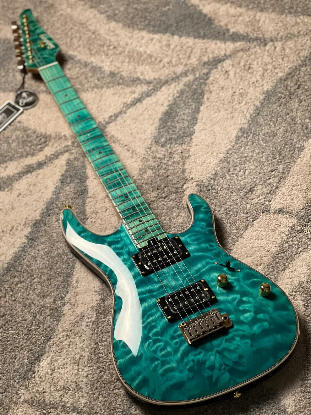 Soloking SM-22 HH QM Shredmaster with Blue Tinted Flame Maple FB in Sapphire Blue