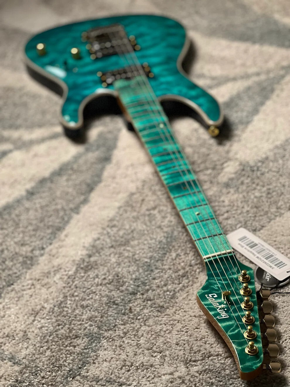 Soloking SM-22 HH QM Shredmaster with Blue Tinted Flame Maple FB in Sapphire Blue