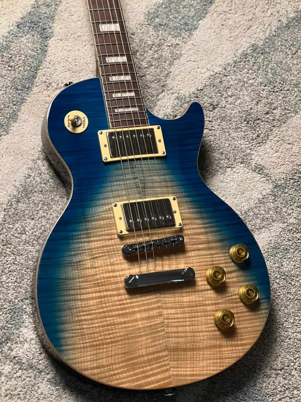 Soloking SLS50FM Deluxe with 5A Flame Top in Blue Wakesurf