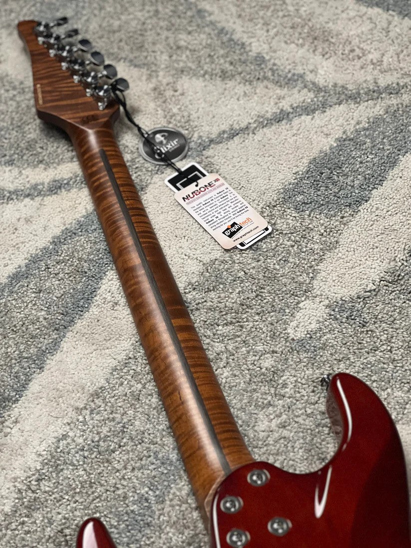 Soloking MS-1 Custom 24 HH Quilt Top FMN VT Roasted Flame Maple Neck in Beach Sunset Surf Fade JESCAR
