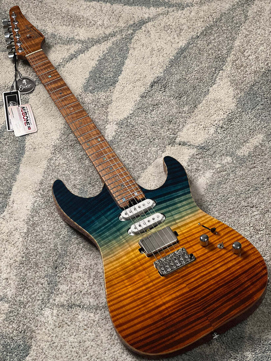 Soloking MS-1 Custom 24 HSS FMN VT with Roasted Flame Maple Neck in Beach Sunset Surf Fade JESCAR