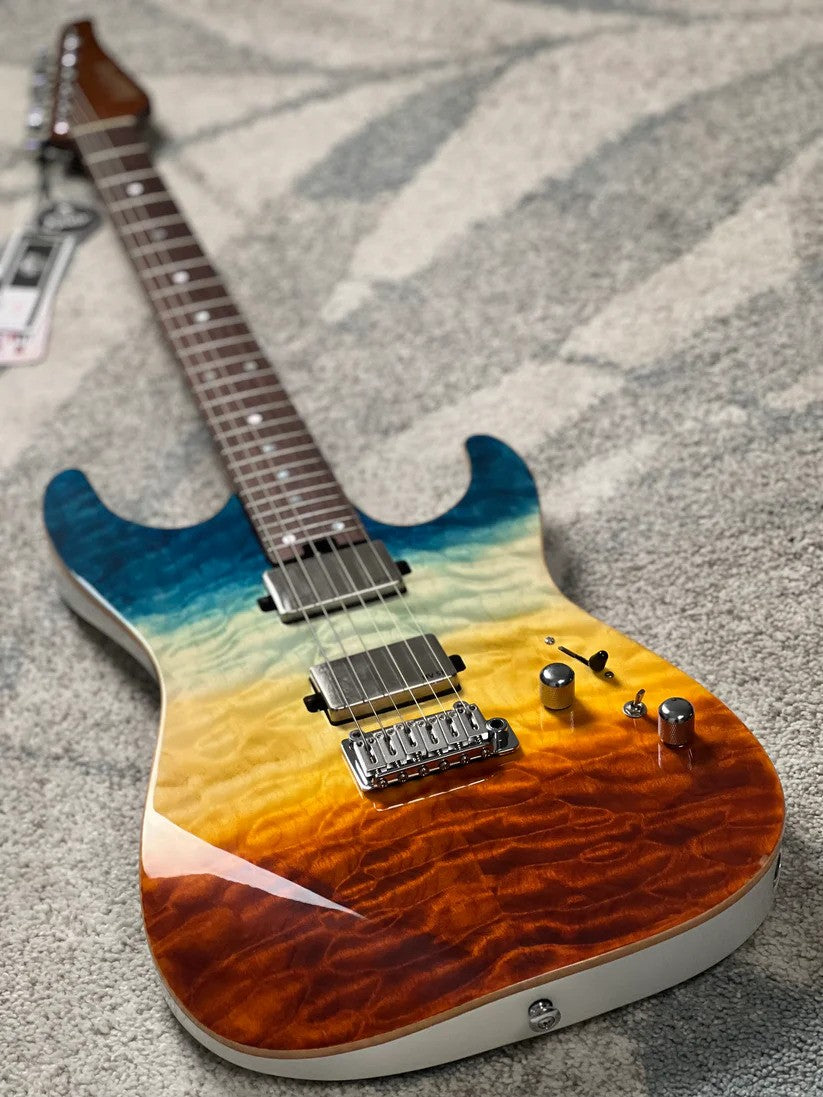 Soloking MS-1 Custom 24 HH Quilt Top with Rosewood FB in Beach Sunset Surf Fade JESCAR