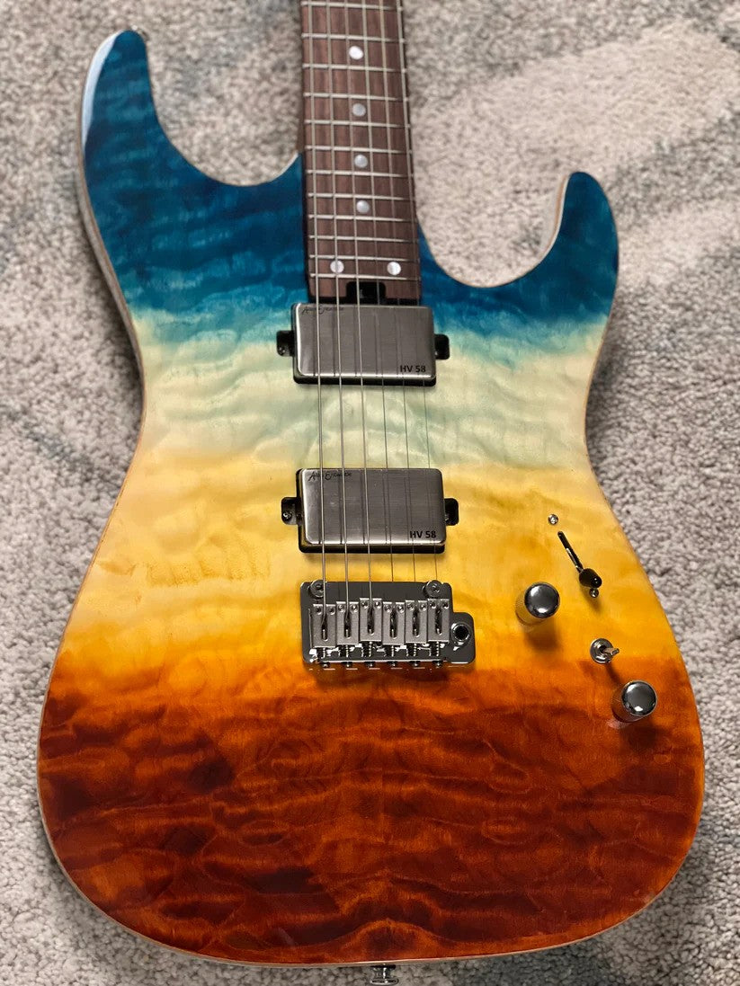 Soloking MS-1 Custom 24 HH Quilt Top with Rosewood FB in Beach Sunset Surf Fade JESCAR