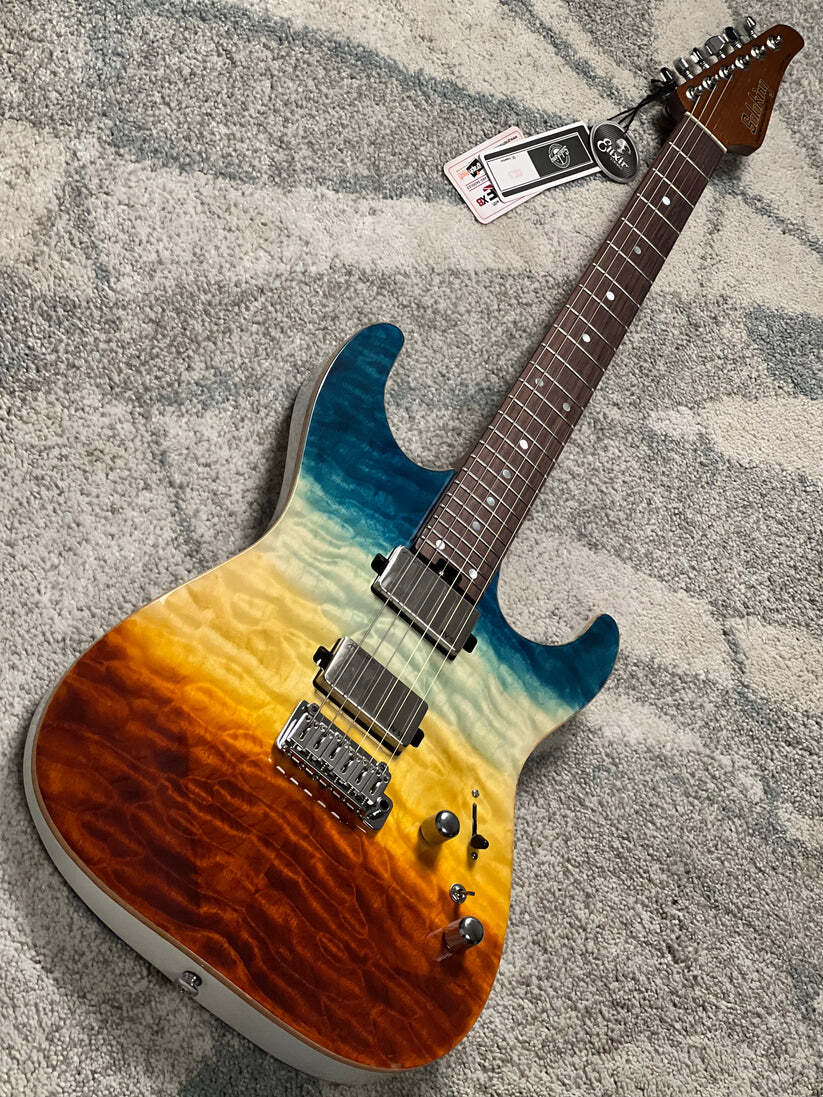 Soloking MS-1 Custom 24 HH Quilt Top with Rosewood FB in Beach Sunset Surf Fade JESCAR