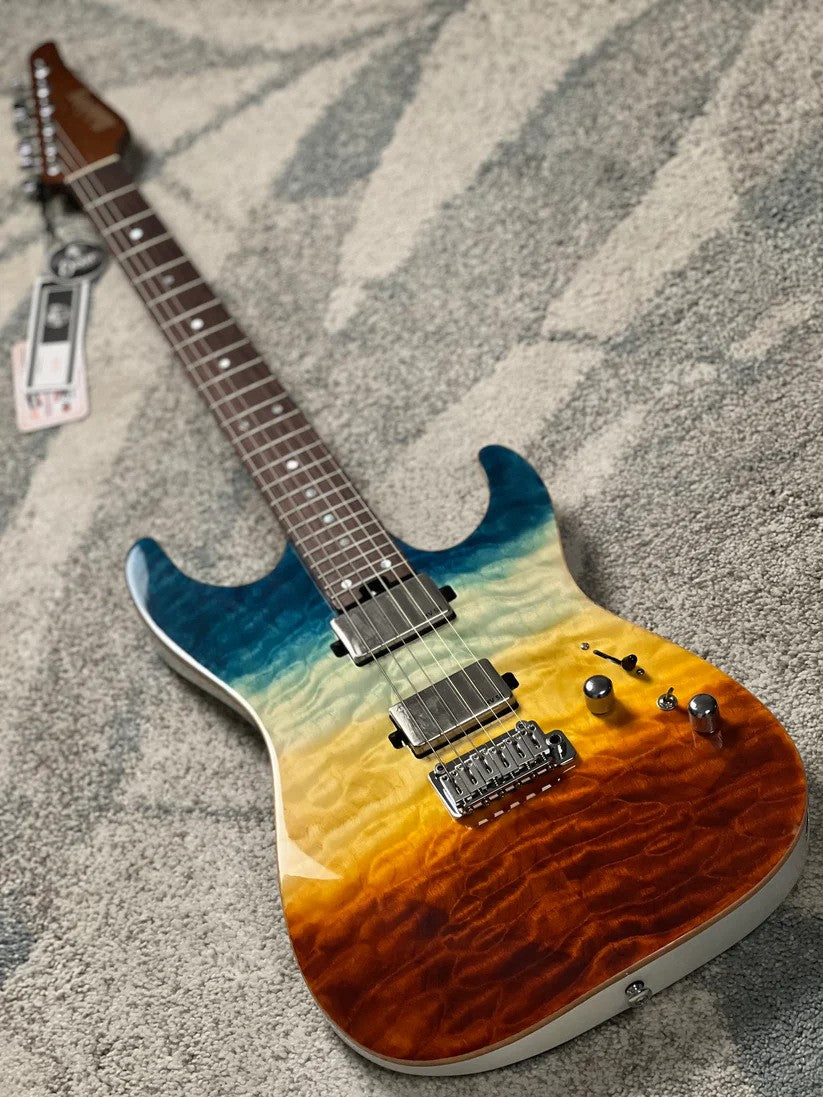 Soloking MS-1 Custom 24 HH Quilt Top with Rosewood FB in Beach Sunset Surf Fade JESCAR