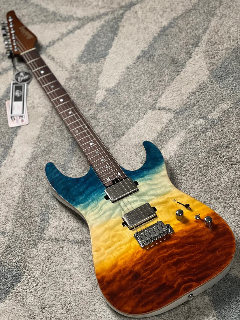 Soloking MS-1 Custom 24 HH Quilt Top with Rosewood FB in Beach Sunset Surf Fade JESCAR