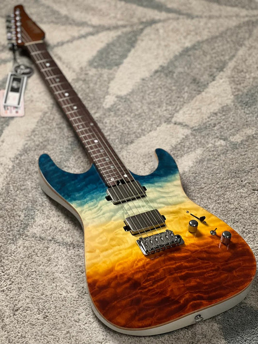 Soloking MS-1 Custom 24 HH Quilt Top with Rosewood FB in Beach Sunset Surf Fade JESCAR