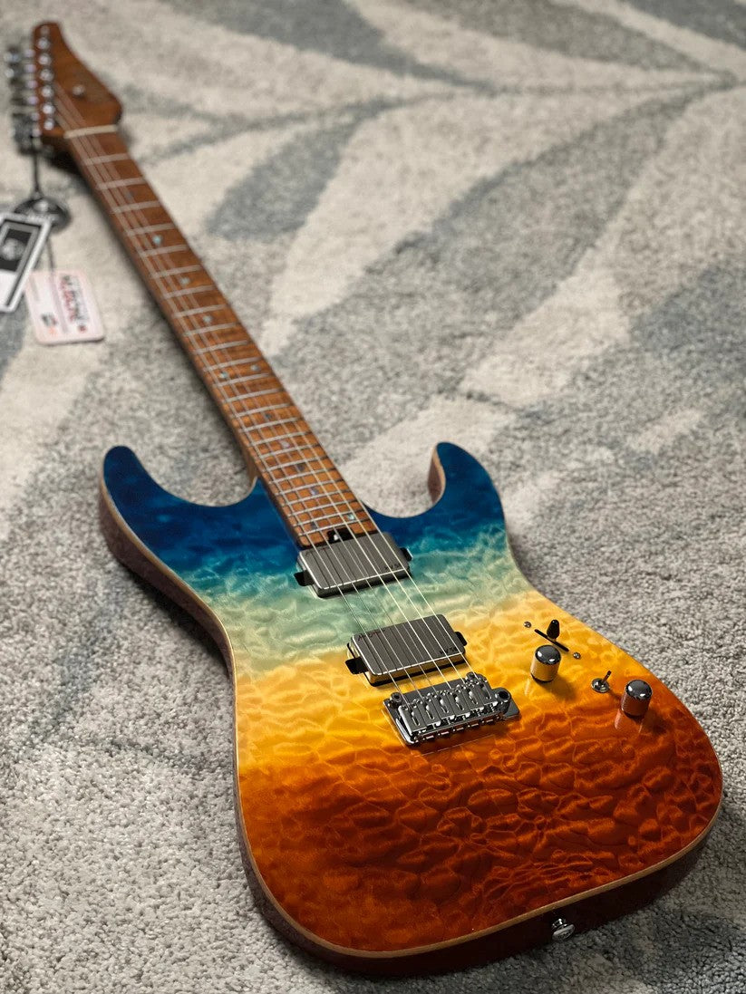 Soloking MS-1 Custom 24 HH Quilt Top FMN Roasted Flame Maple Neck in Beach Sunset Surf Fade JESCAR