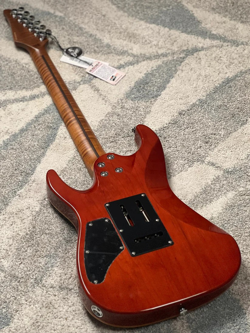 Soloking MS-1 Custom 24 HSS FMN with Roasted Flame Maple Neck in Beach Sunset Surf Fade JESCAR