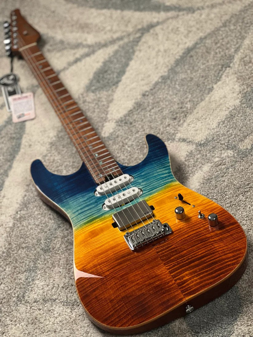 Soloking MS-1 Custom 24 HSS FMN with Roasted Flame Maple Neck in Beach Sunset Surf Fade JESCAR