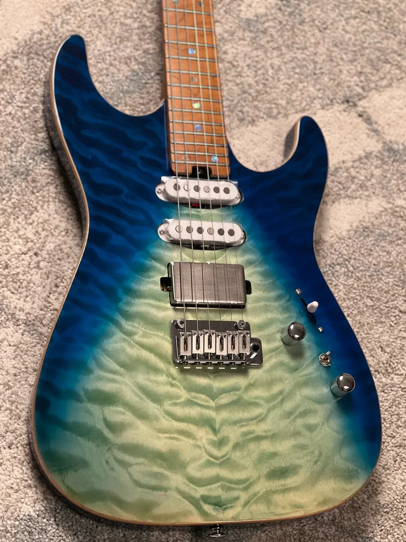 Soloking MS-1 Custom 24 HSS Quilt FMN in Blue Turquoise Wakesurf JESCAR
