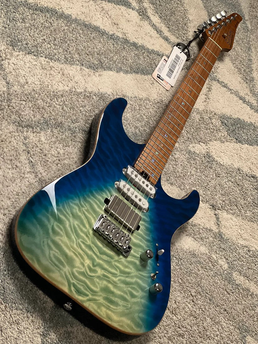 Soloking MS-1 Custom 24 HSS Quilt FMN in Blue Turquoise Wakesurf JESCAR