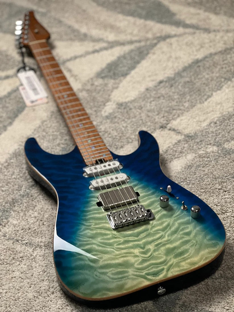 Soloking MS-1 Custom 24 HSS Quilt FMN in Blue Turquoise Wakesurf JESCAR