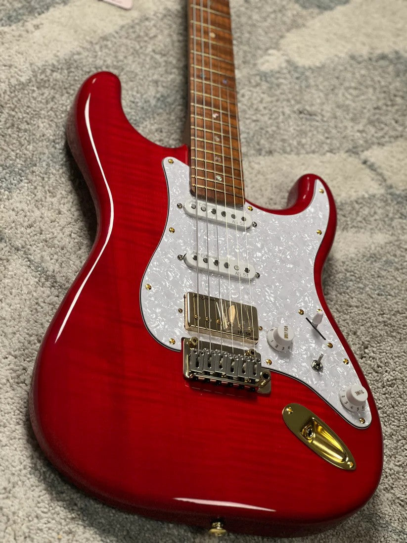 Soloking MS-1 FMN Artisan with Roasted Flame Neck in Transparent Red Limited Edition JESCAR