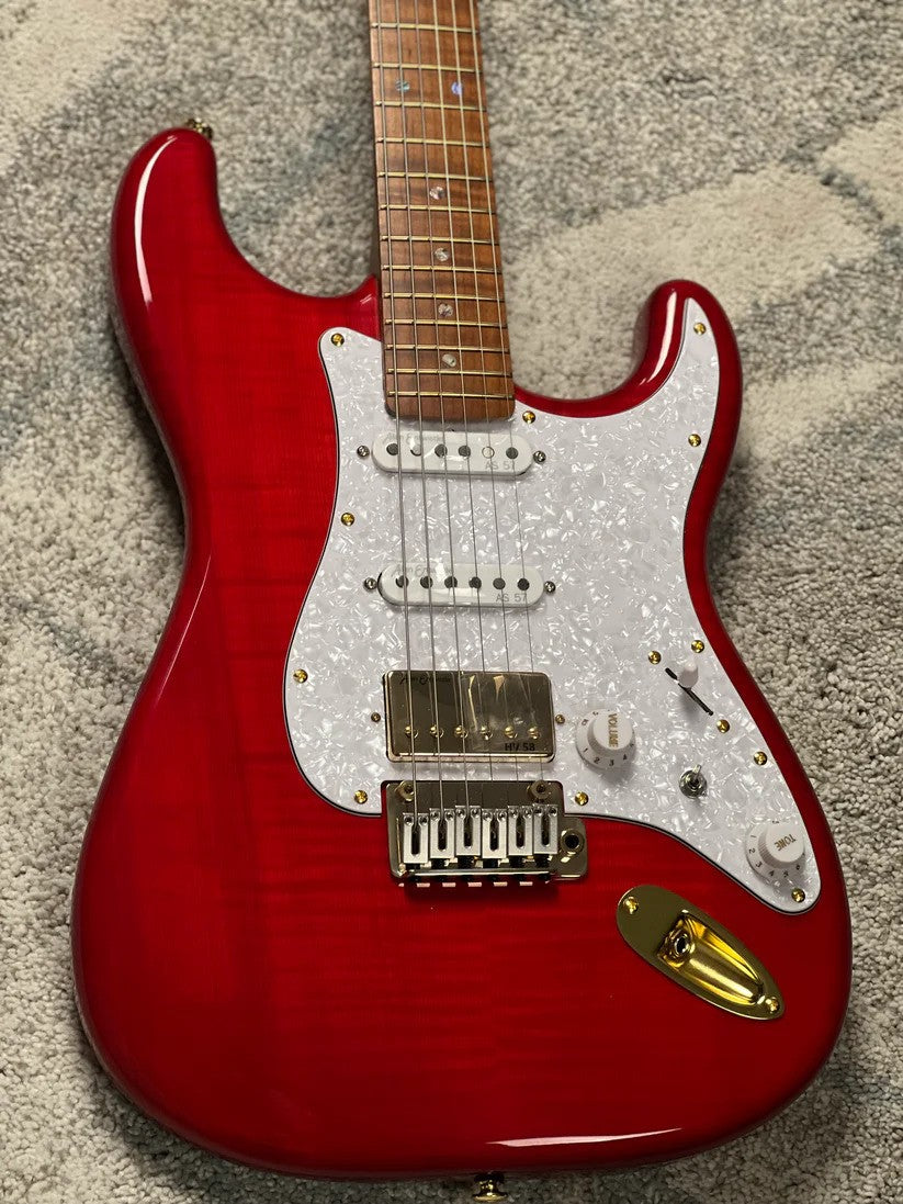 Soloking MS-1 FMN Artisan with Roasted Flame Neck in Transparent Red Limited Edition JESCAR