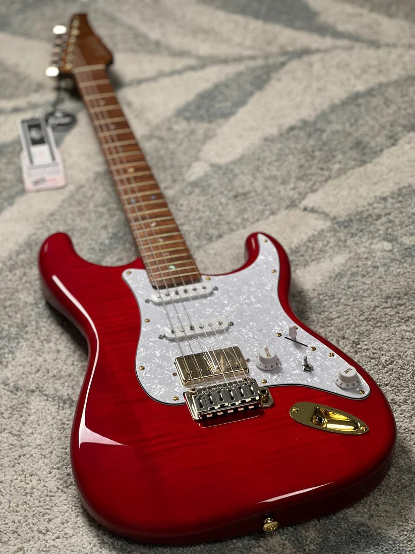 Soloking MS-1 FMN Artisan with Roasted Flame Neck in Transparent Red Limited Edition JESCAR