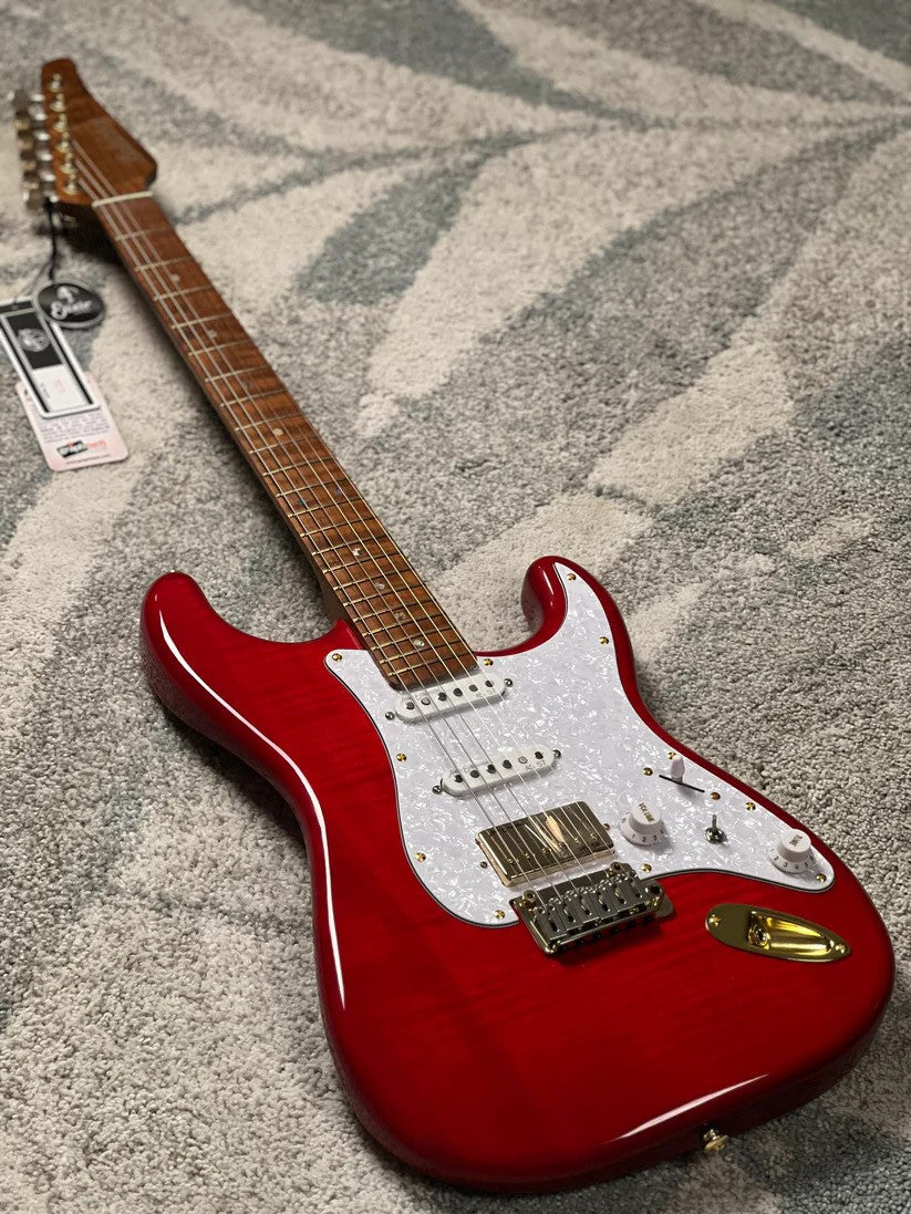 Soloking MS-1 FMN Artisan with Roasted Flame Neck in Transparent Red Limited Edition JESCAR
