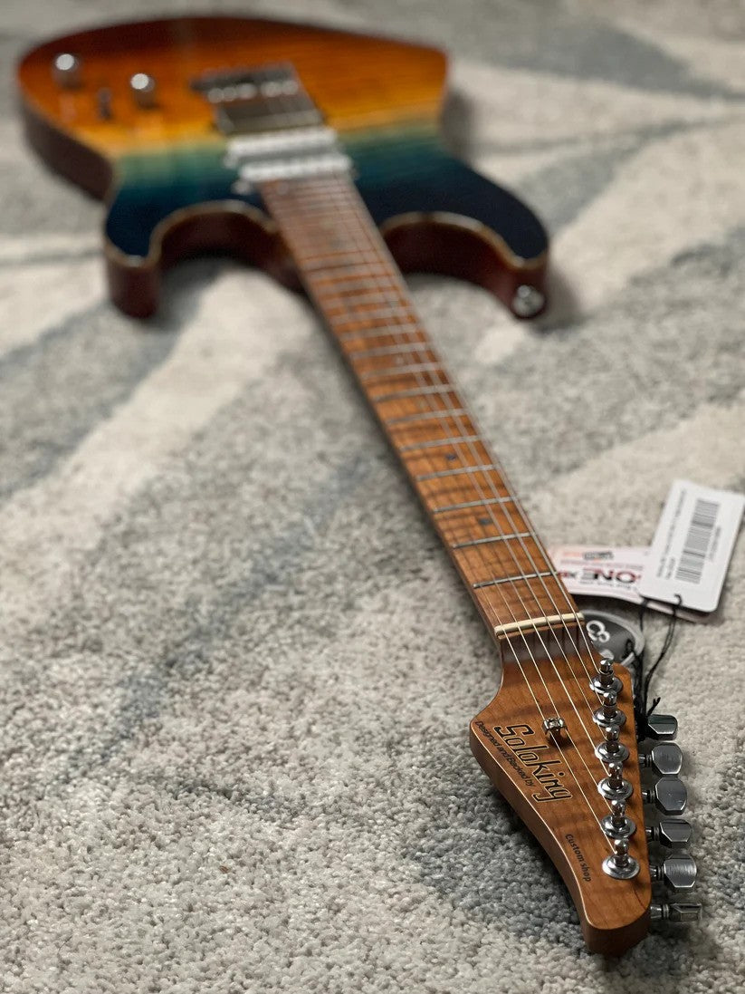 Soloking MS-1 Custom 24 HSS FMN VT with Roasted Flame Maple Neck in Beach Sunset Surf Fade JESCAR