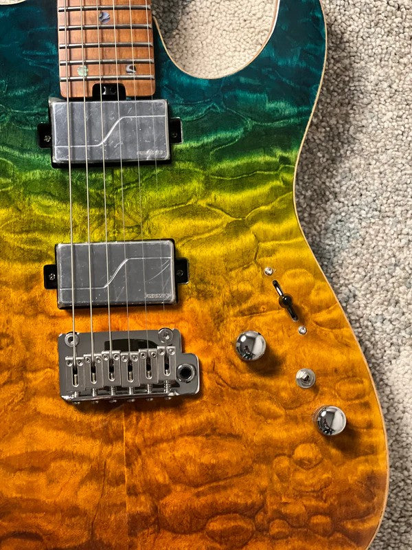 Soloking MS-1 Custom 24 HH Quilt FMN in Malibu Sunset Surf Fade White Back JESCAR with Fishman Fluence