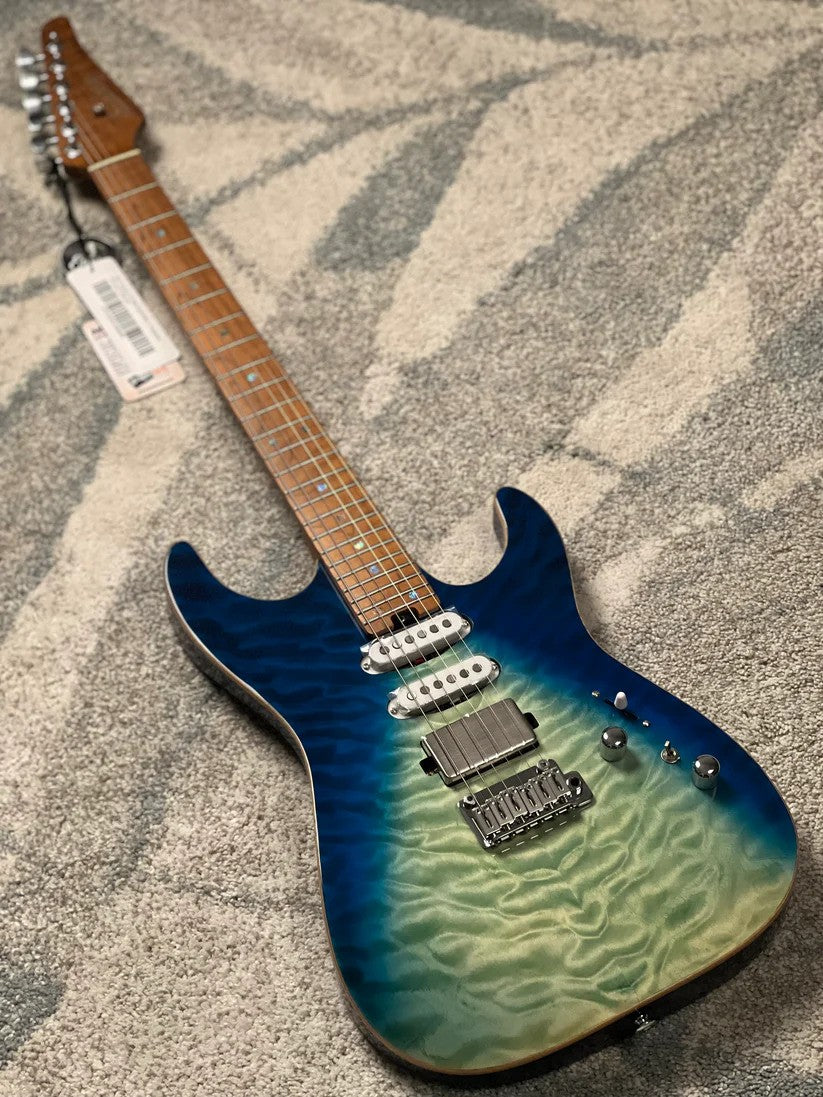 Soloking MS-1 Custom 24 HSS Quilt FMN in Blue Turquoise Wakesurf JESCAR