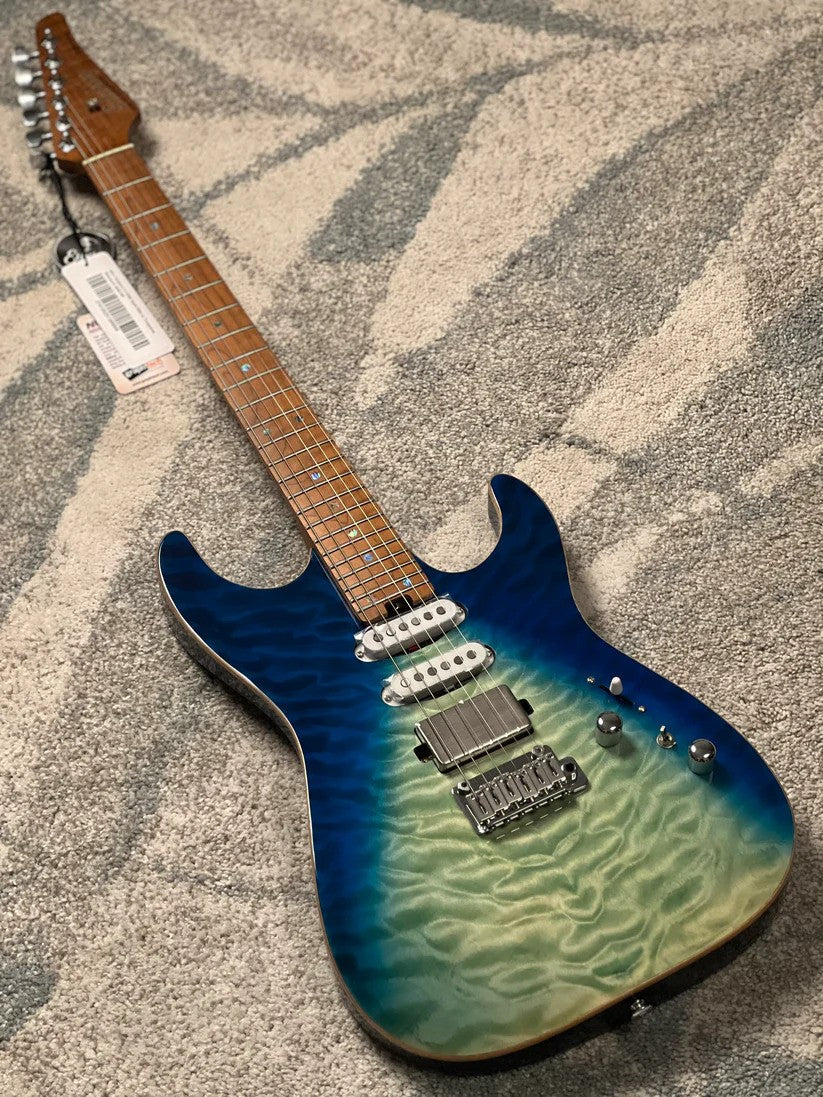 Soloking MS-1 Custom 24 HSS Quilt FMN in Blue Turquoise Wakesurf JESCAR