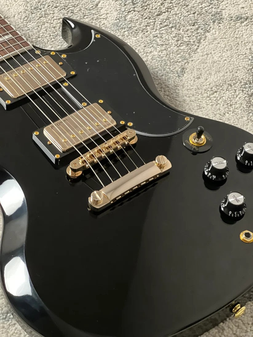 Soloking SG60 MKII in Ebony with Gold Hardware (Altered Headstock)