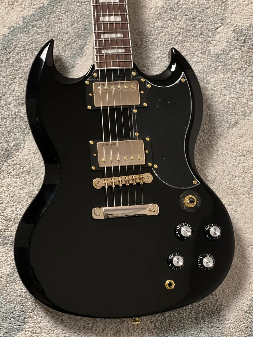 Soloking SG60 MKII in Ebony with Gold Hardware (Altered Headstock)