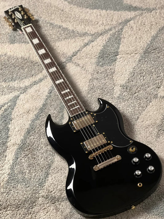 Soloking SG60 MKII in Ebony with Gold Hardware (Altered Headstock)