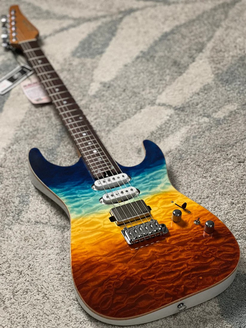 Soloking MS-1 Custom 24 HSS Quilt with Rosewood FB in Beach Sunset Surf Fade JESCAR