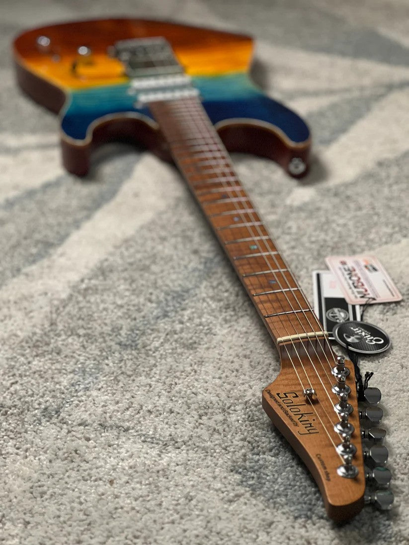 Soloking MS-1 Custom 24 HSS FMN with Roasted Flame Maple Neck in Beach Sunset Surf Fade JESCAR