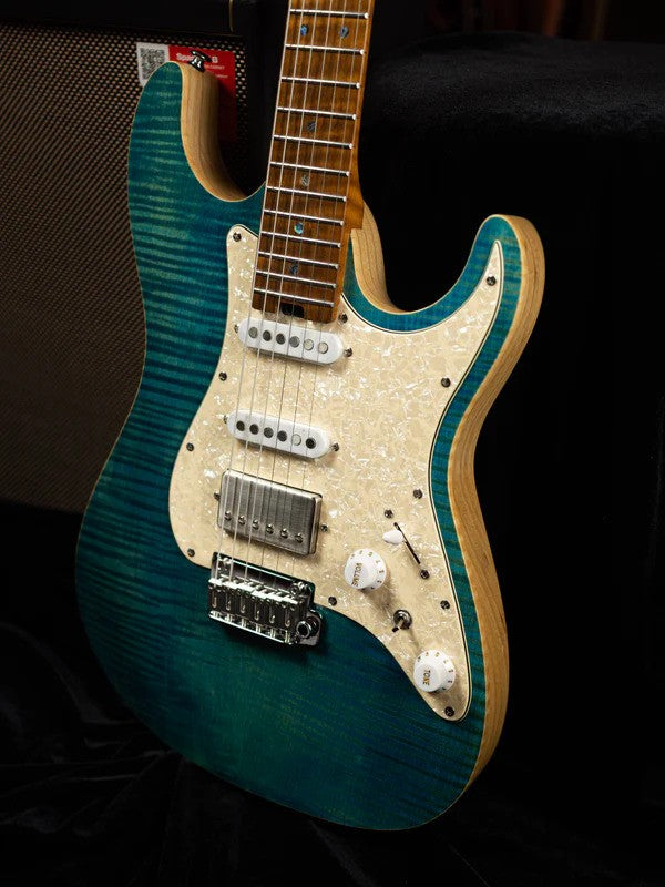 Soloking MS-1 Classic Flat Top FMN Roasted Flame Maple Neck in Jeans Pacific Blue