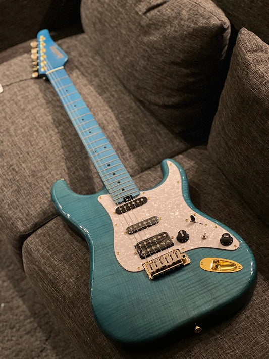 Soloking MS-1 FM Artisan with Blue Tinted Roasted Flame Maple Neck in Ocean Blue Nafiri Special Run