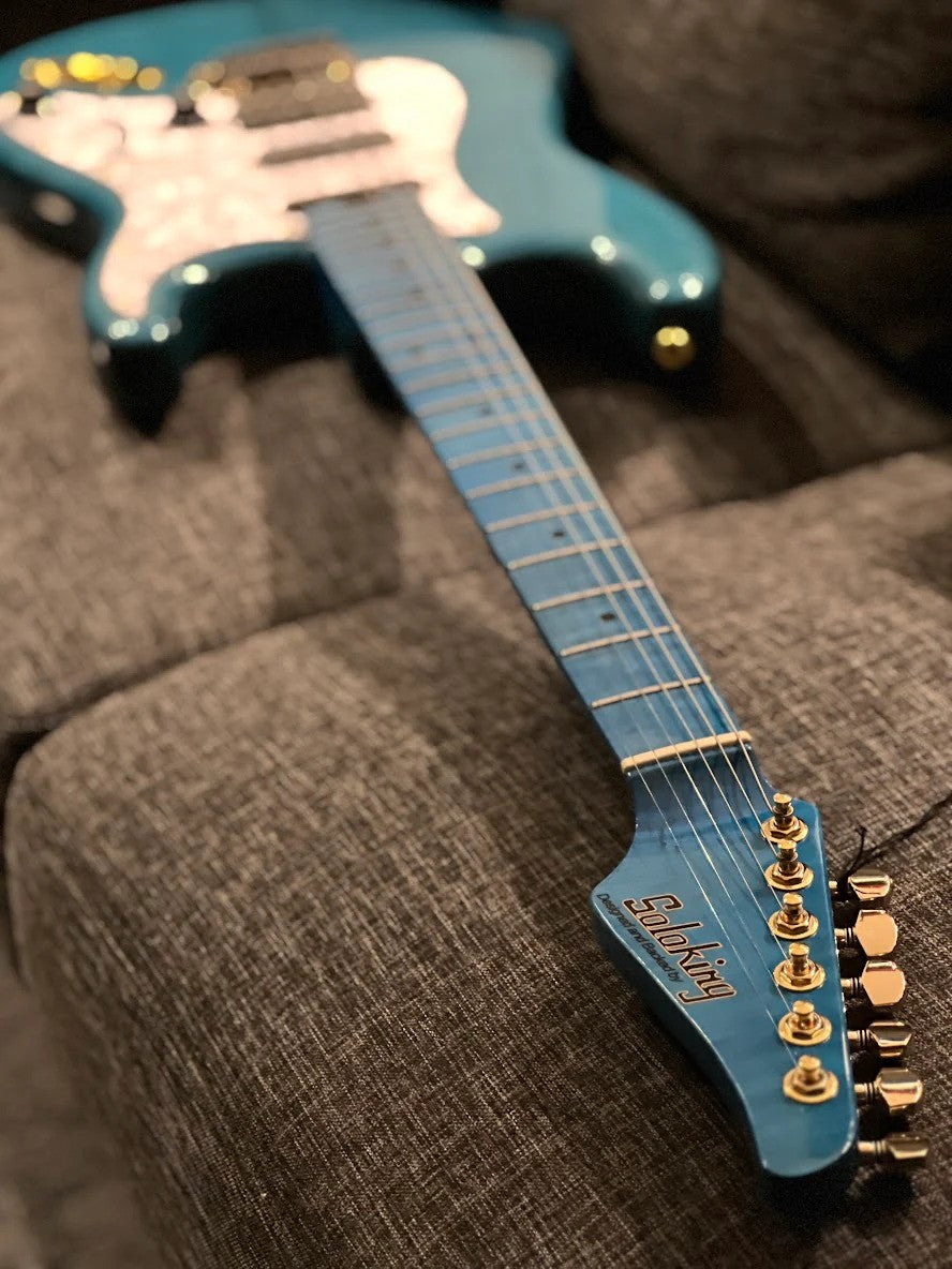 Soloking MS-1 FM Artisan with Blue Tinted Roasted Flame Maple Neck in Ocean Blue Nafiri Special Run