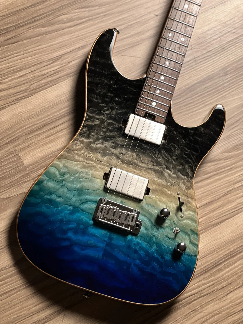 Soloking MS-1 Custom 22 HH Quilt with Rosewood FB in Ocean Storm Double Wipeout JESCAR