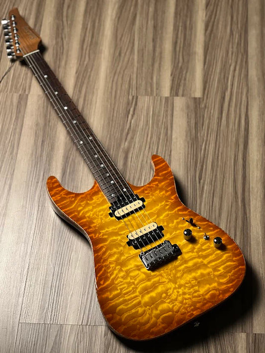 Soloking MS-1 Custom 24 HH Quilt Flat Top with Rosewood FB in Honeyburst Nafiri Special Run