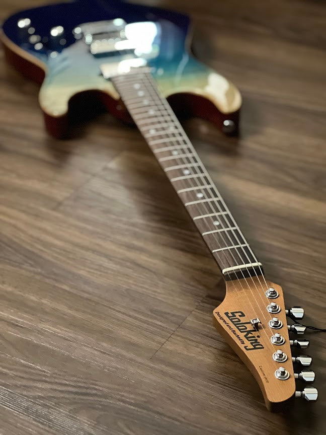 Soloking MS-1 Custom 24 HH Flat Top Elite with Rosewood FB in Bora Blue Surf